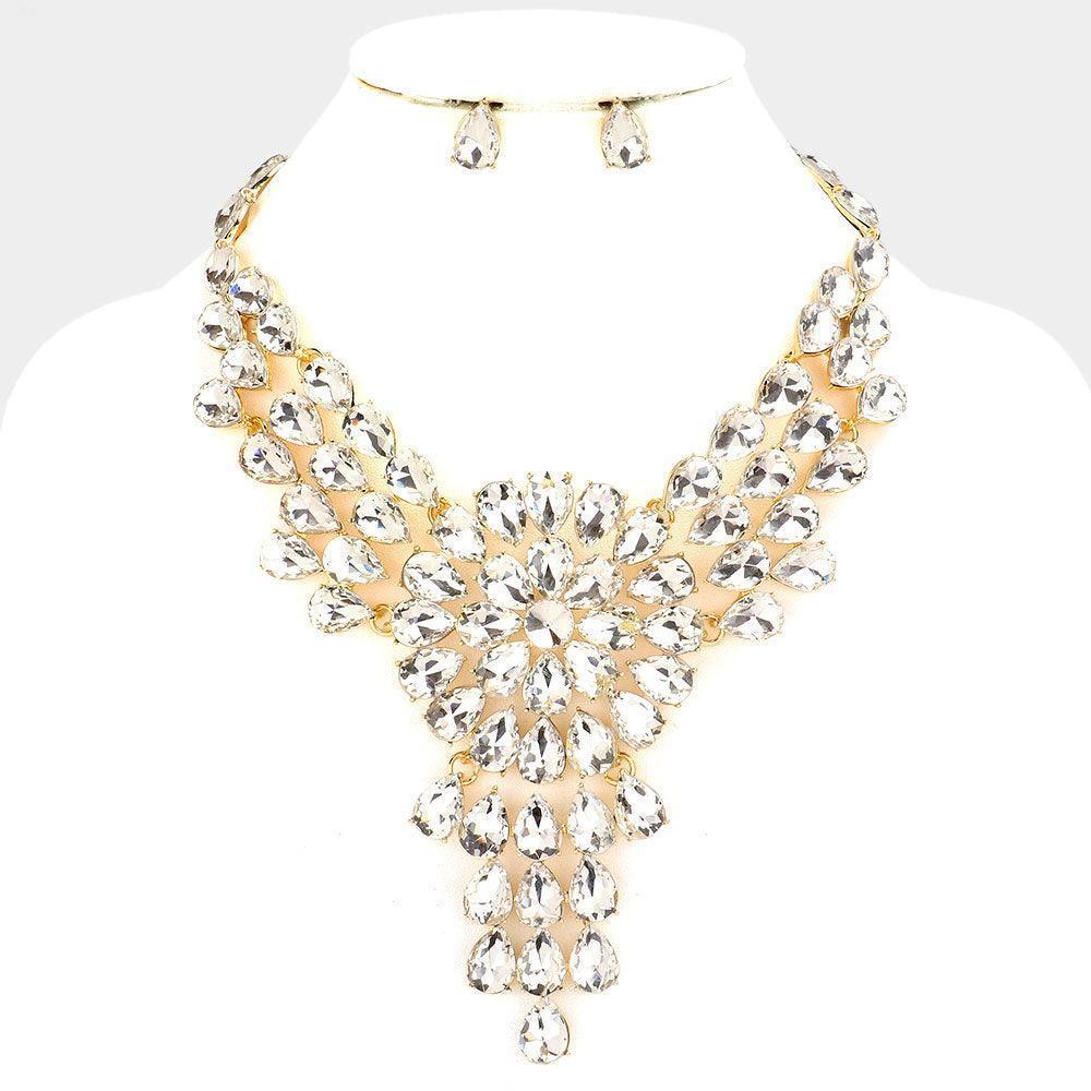 Gold Teardrop Stone Cluster Vine Evening Necklace - Jewelry Store by Erik Rayo