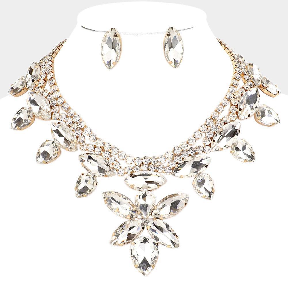 Gold Marquise Teardrop Stone Accented Evening Necklace - Jewelry Store by Erik Rayo