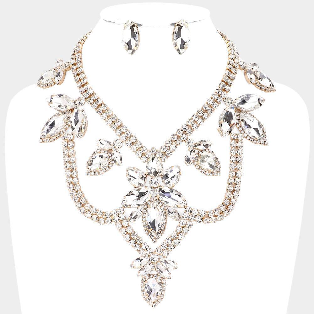 Gold Teardrop Marquise Stone Accented Draped Evening Necklace - Jewelry Store by Erik Rayo
