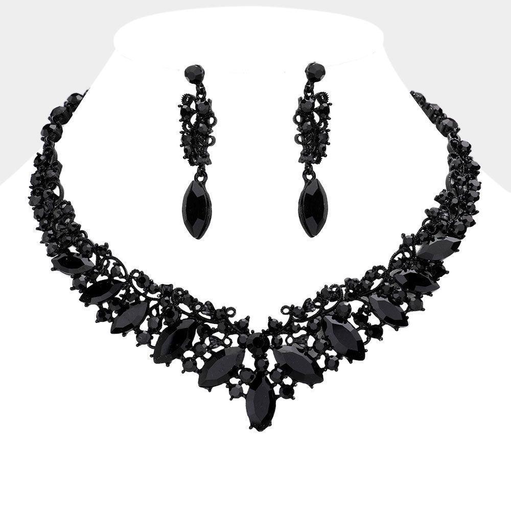Black Marquise Stone Accented Evening Necklace - Jewelry Store by Erik Rayo