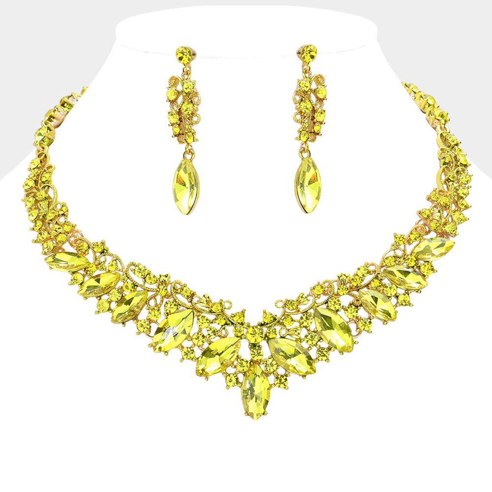 Yellow Marquise Stone Accented Evening Necklace