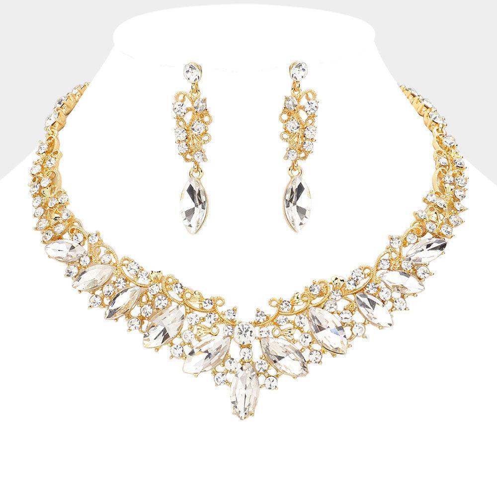 Gold Marquise Stone Accented Evening Necklace - Jewelry Store by Erik Rayo