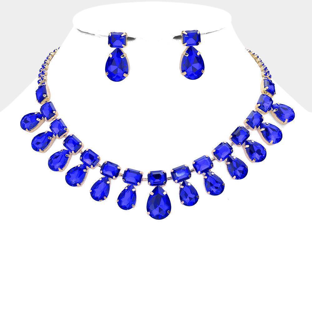 Emerald Cut Teardrop Stone Cluster Evening Necklace - Jewelry Store by Erik Rayo