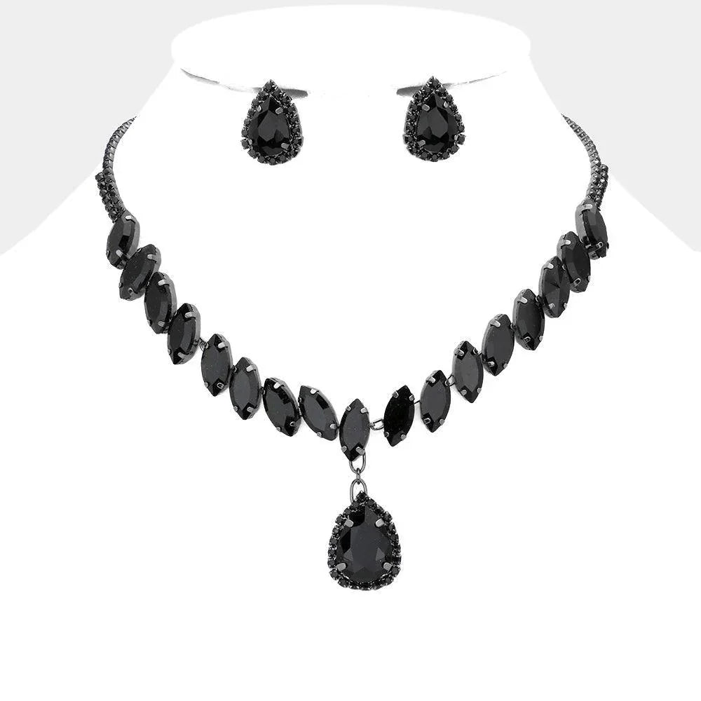 Black Marquise Stone Cluster Dropped Teardrop Evening Necklace - Jewelry Store by Erik Rayo