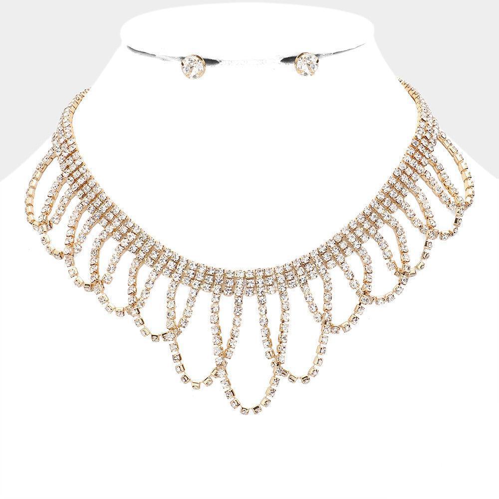 Gold Draped Rhinestone Evening Necklace - Jewelry Store by Erik Rayo
