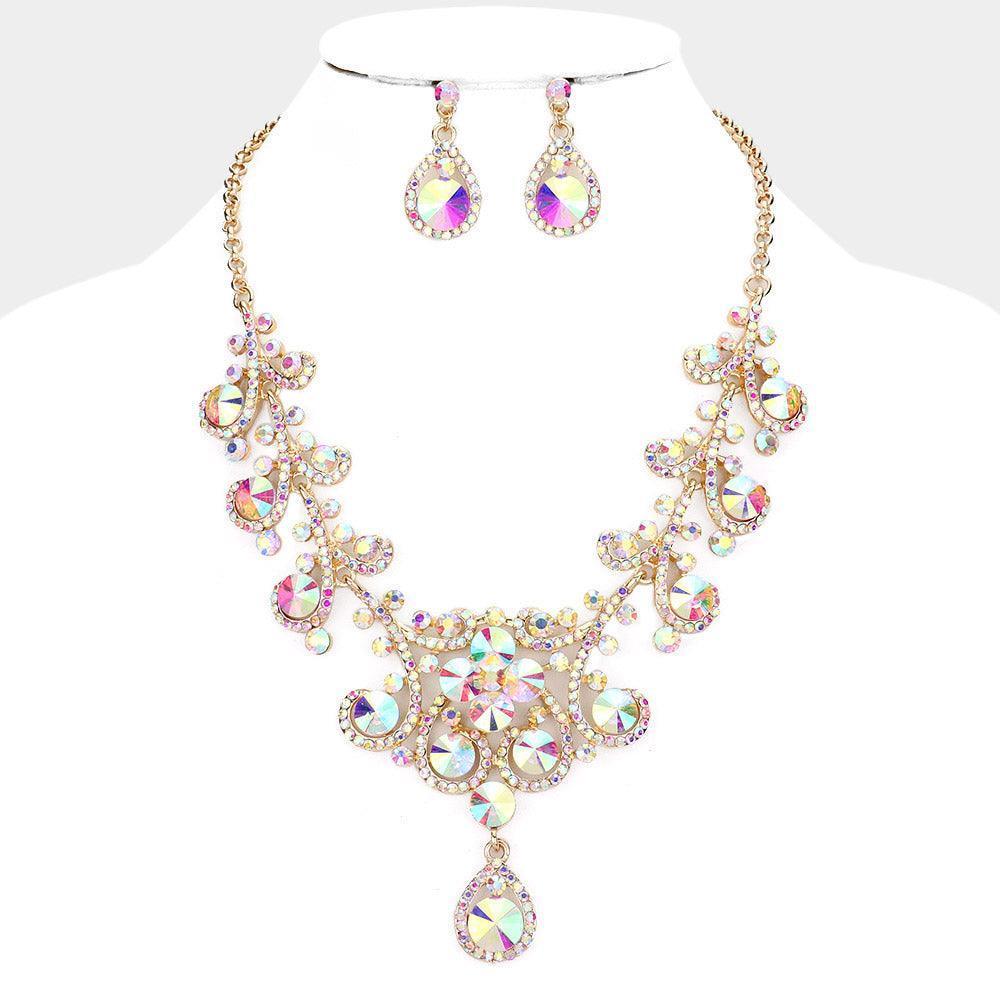 Gold Round Teardrop Stone Accented Evening Necklace - Jewelry Store by Erik Rayo