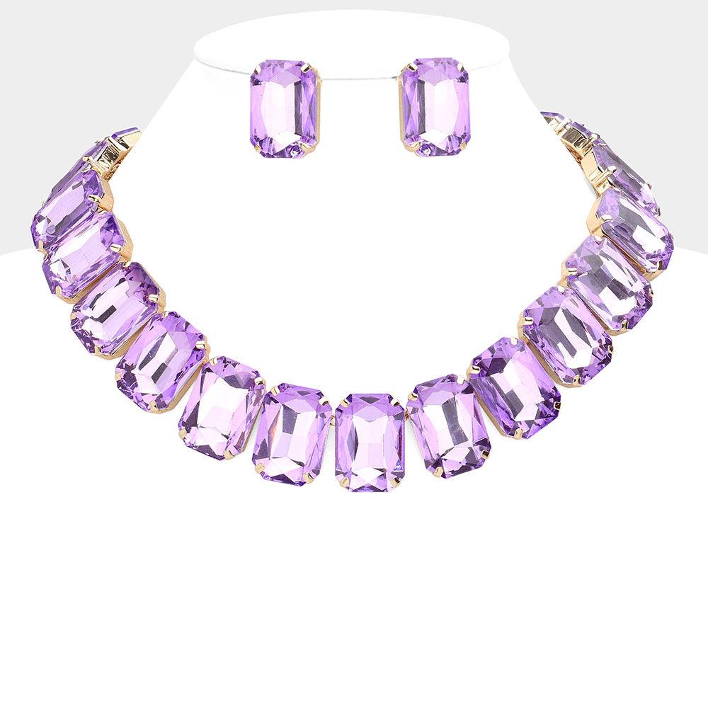 Lavender Emerald Cut Stone Collar Evening Necklace