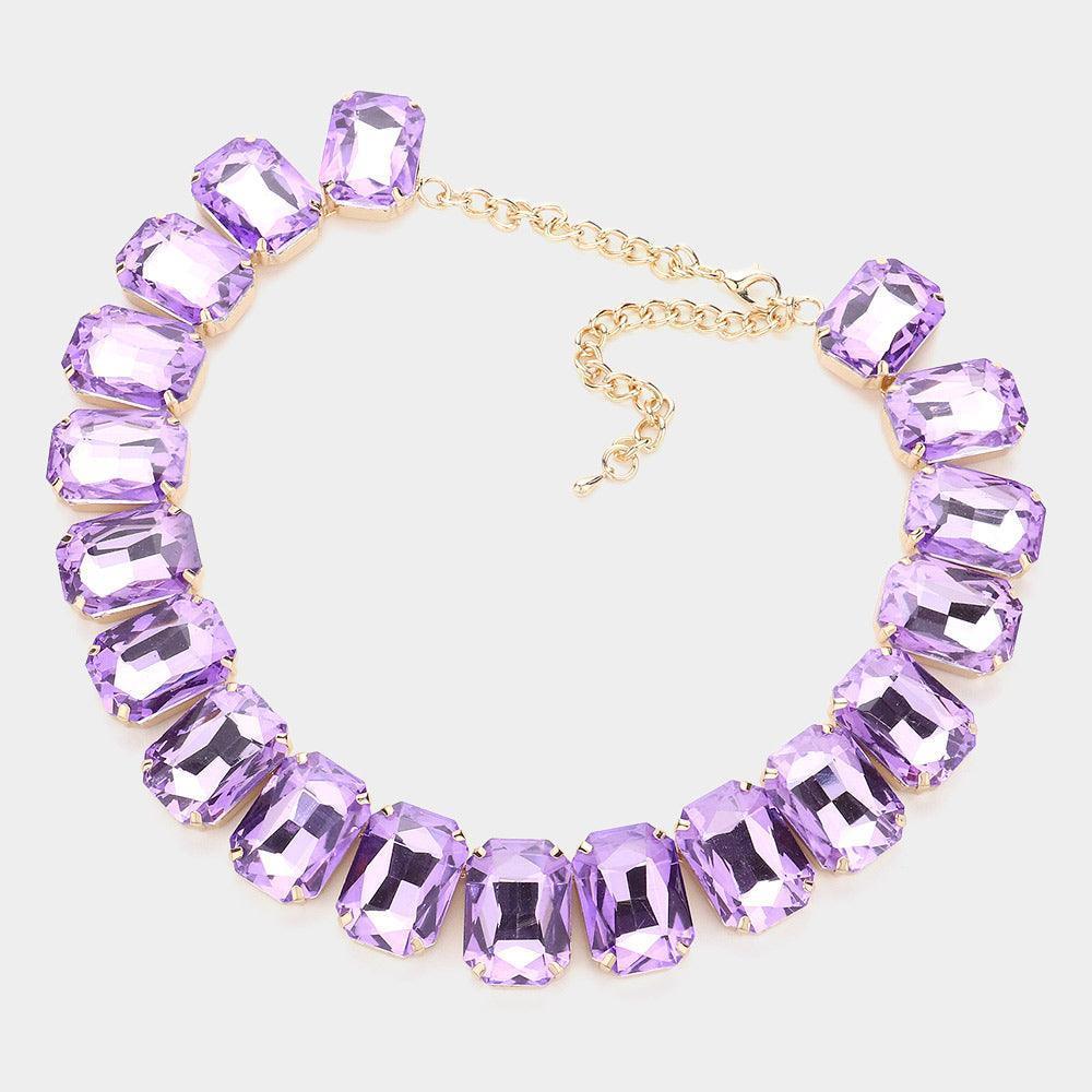 Lavender Emerald Cut Stone Collar Evening Necklace - Jewelry Store by Erik Rayo