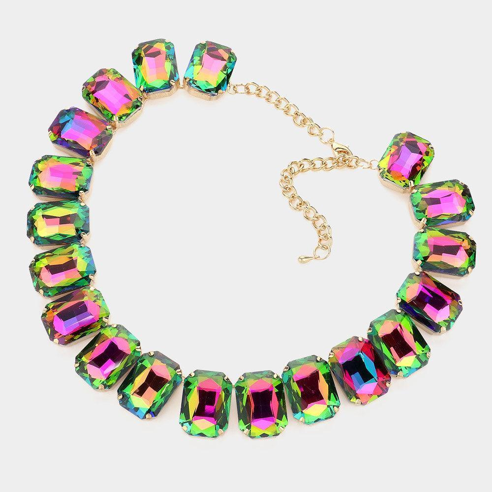 Gold Emerald Cut Stone Collar Evening Necklace - Jewelry Store by Erik Rayo