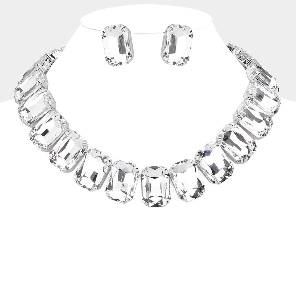 Emerald Cut Stone Collar Evening Necklace