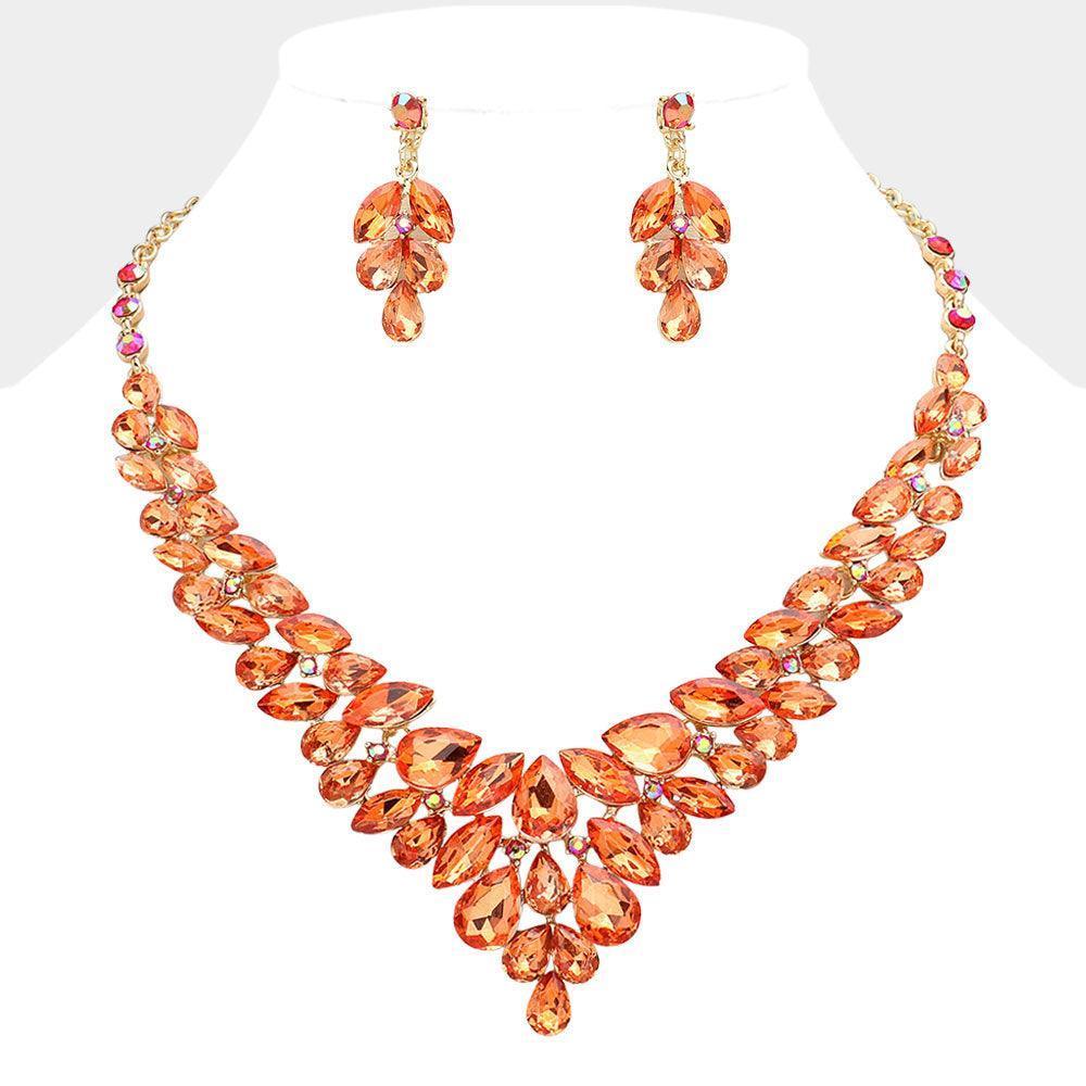 Gold Teardrop Stone Cluster Evening Necklace - Jewelry Store by Erik Rayo