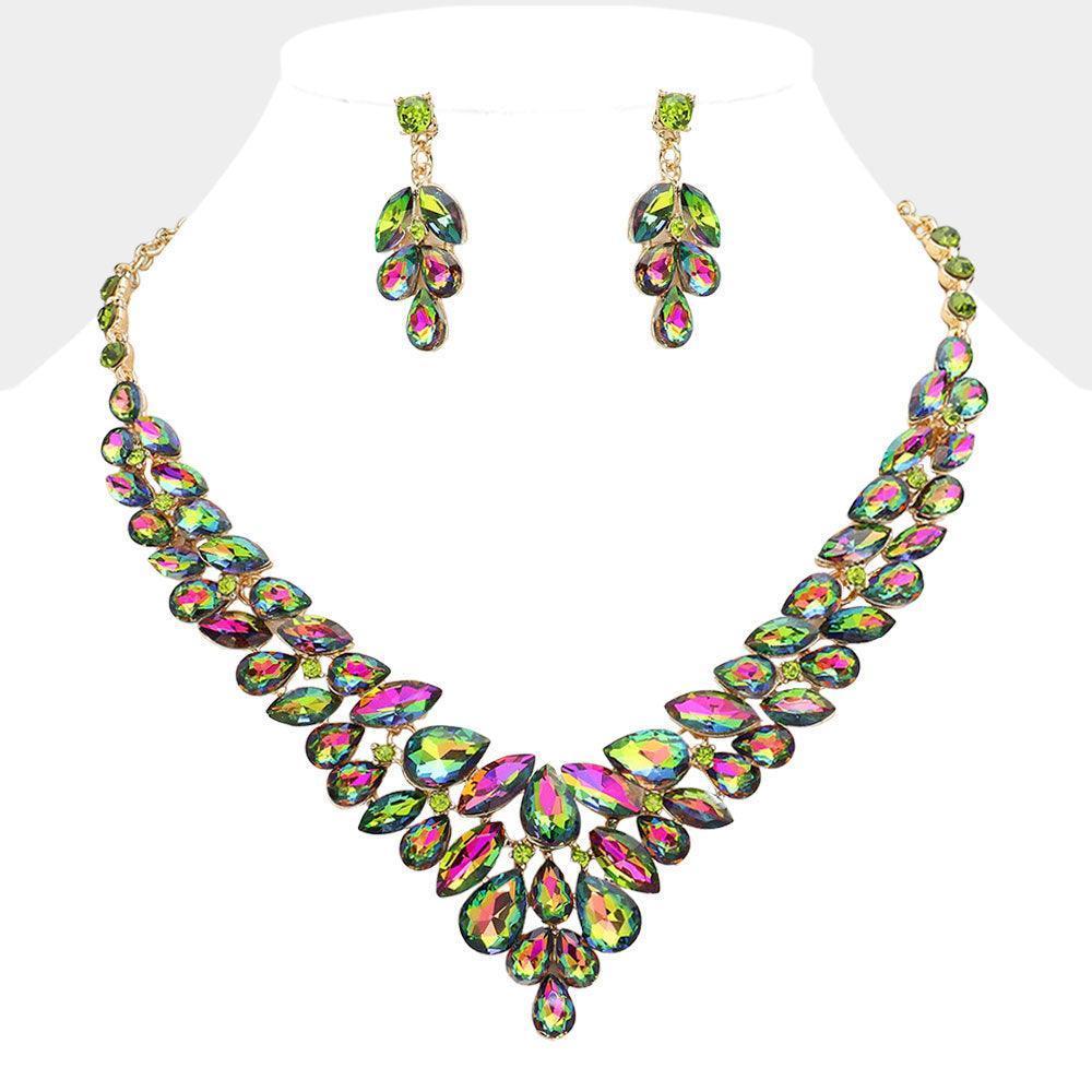 Gold Teardrop Stone Cluster Evening Necklace - Jewelry Store by Erik Rayo