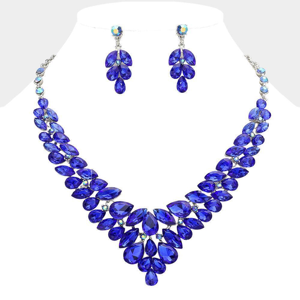 Blue Teardrop Stone Cluster Evening Necklace - Jewelry Store by Erik Rayo