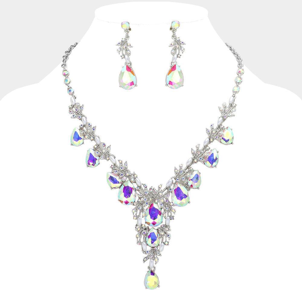 Pearl Vine Teardrop Stone Cluster Link Evening Necklace Rhinestone Paved - Jewelry Store by Erik Rayo