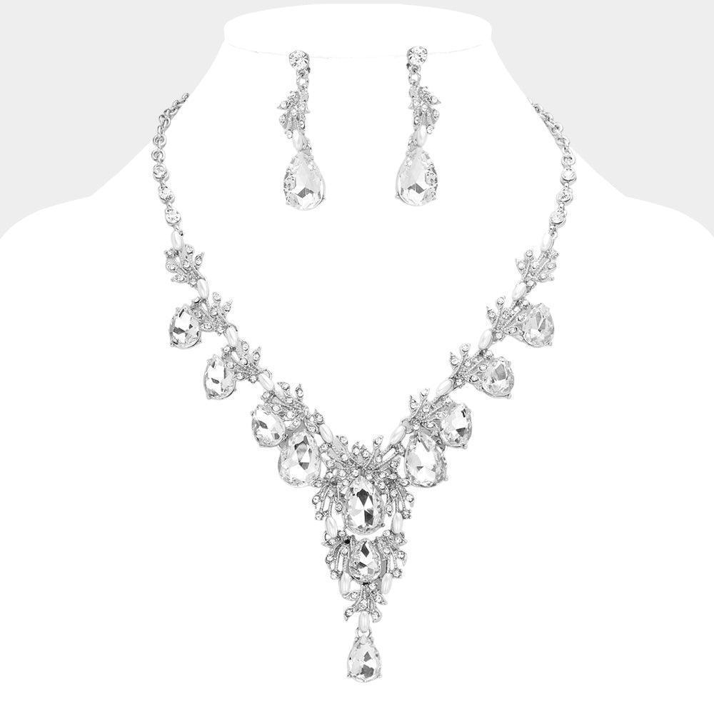 Pearl Vine Teardrop Stone Cluster Link Evening Necklace Rhinestone Paved - Jewelry Store by Erik Rayo