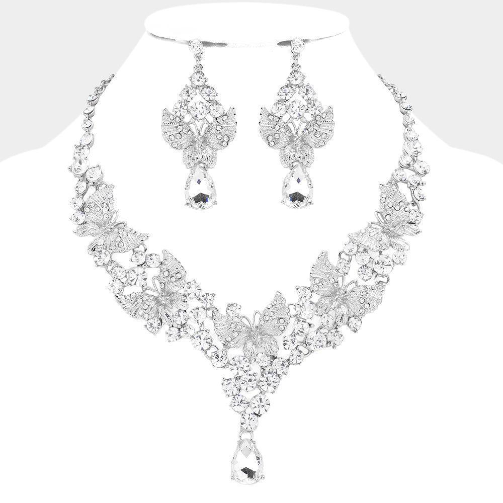 Butterfly Cluster Teardrop Stone Accented Evening Necklace - Jewelry Store by Erik Rayo