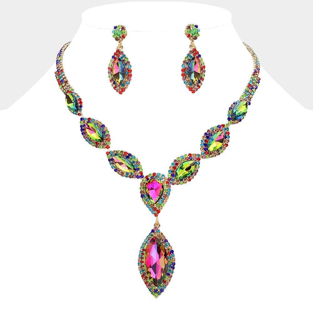 Gold Marquise Stone Cluster Pointed Evening Necklace - Jewelry Store by Erik Rayo