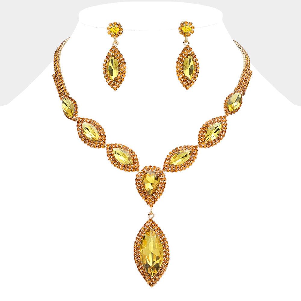 Yellow Marquise Stone Cluster Pointed Evening Necklace