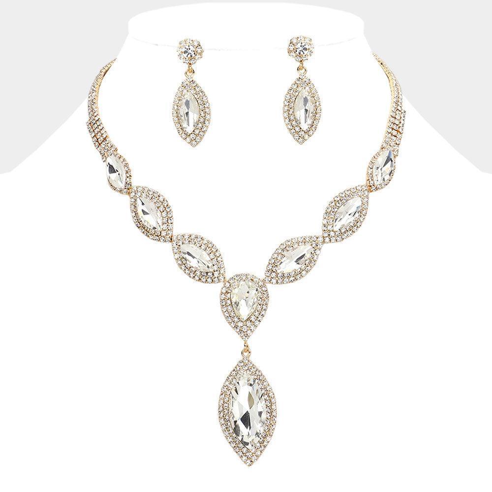 Gold Marquise Stone Cluster Pointed Evening Necklace - Jewelry Store by Erik Rayo