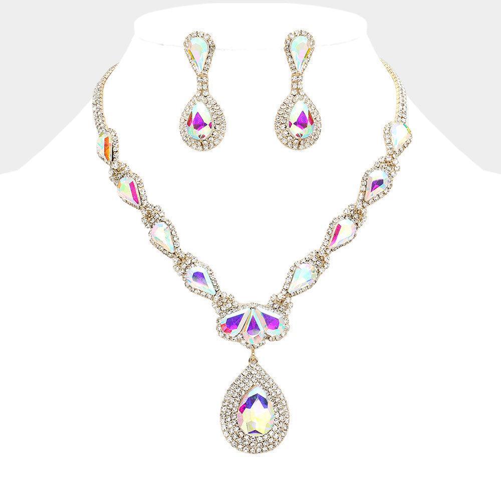 Gold Teardrop Stone Cluster Pendant Pointed Teardrop Stone Cluster Link Evening Necklace - Jewelry Store by Erik Rayo