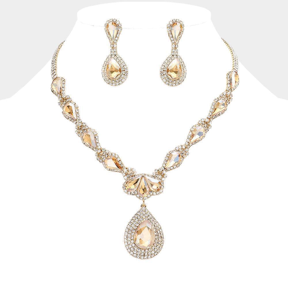 Gold Teardrop Stone Cluster Pendant Pointed Teardrop Stone Cluster Link Evening Necklace - Jewelry Store by Erik Rayo