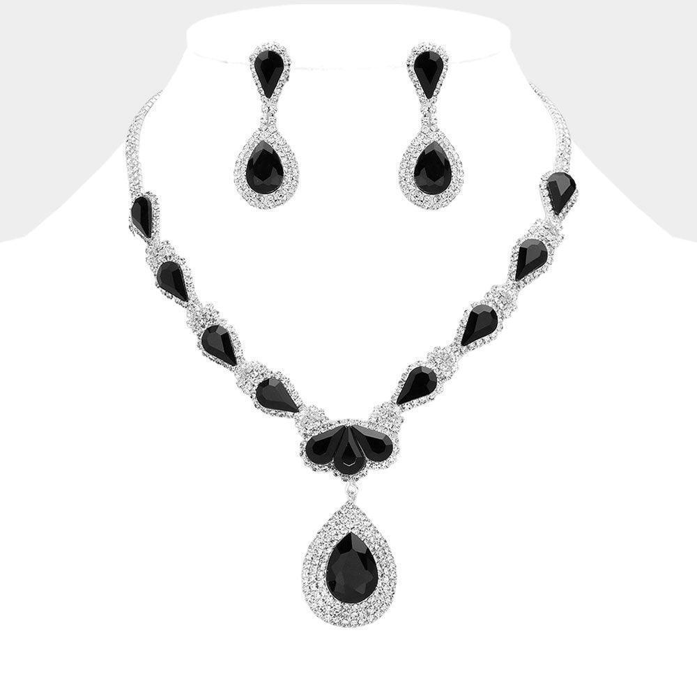 Black Teardrop Stone Cluster Pendant Pointed Teardrop Stone Cluster Link Evening Necklace - Jewelry Store by Erik Rayo