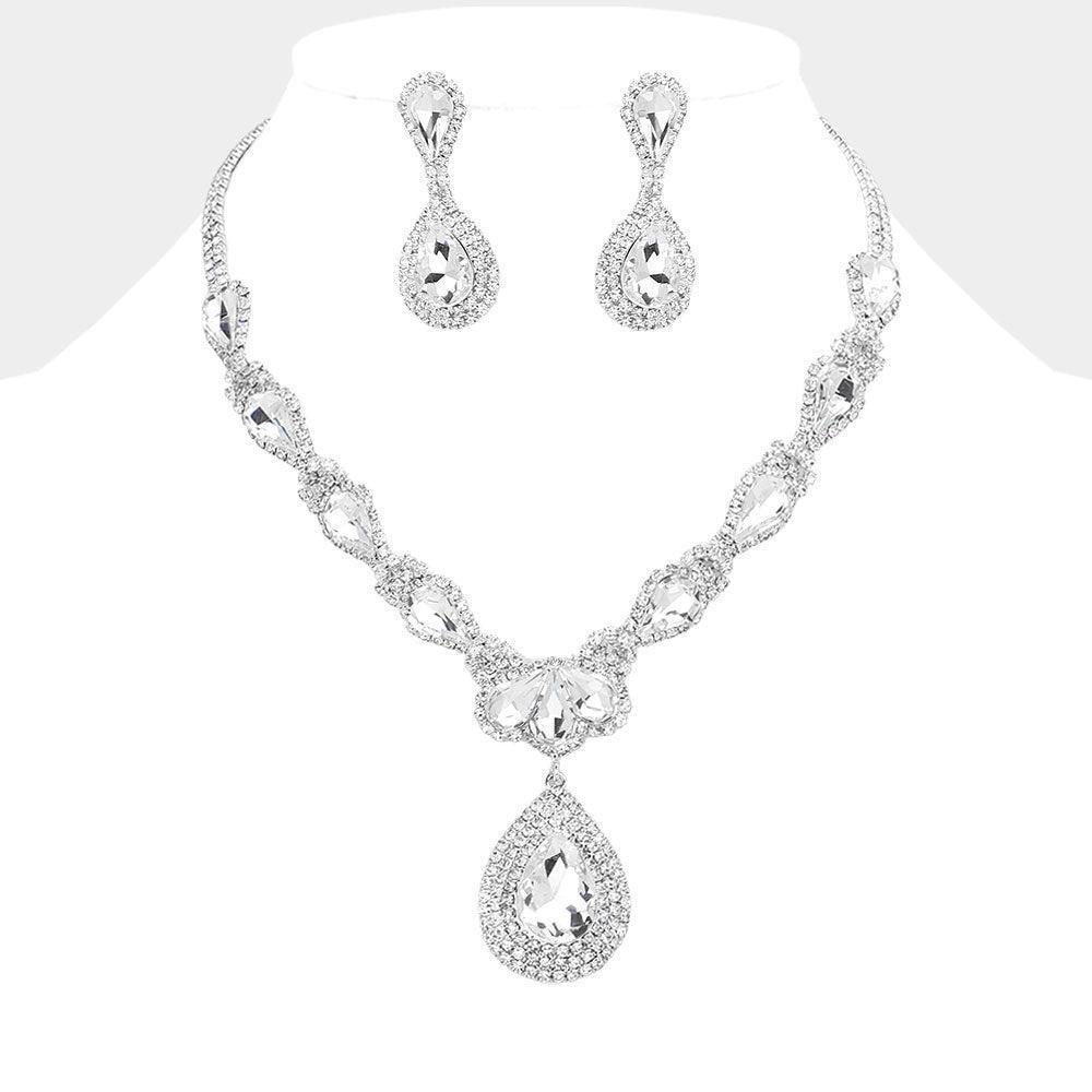 Silver Teardrop Stone Cluster Pendant Pointed Teardrop Stone Cluster Link Evening Necklace - Jewelry Store by Erik Rayo