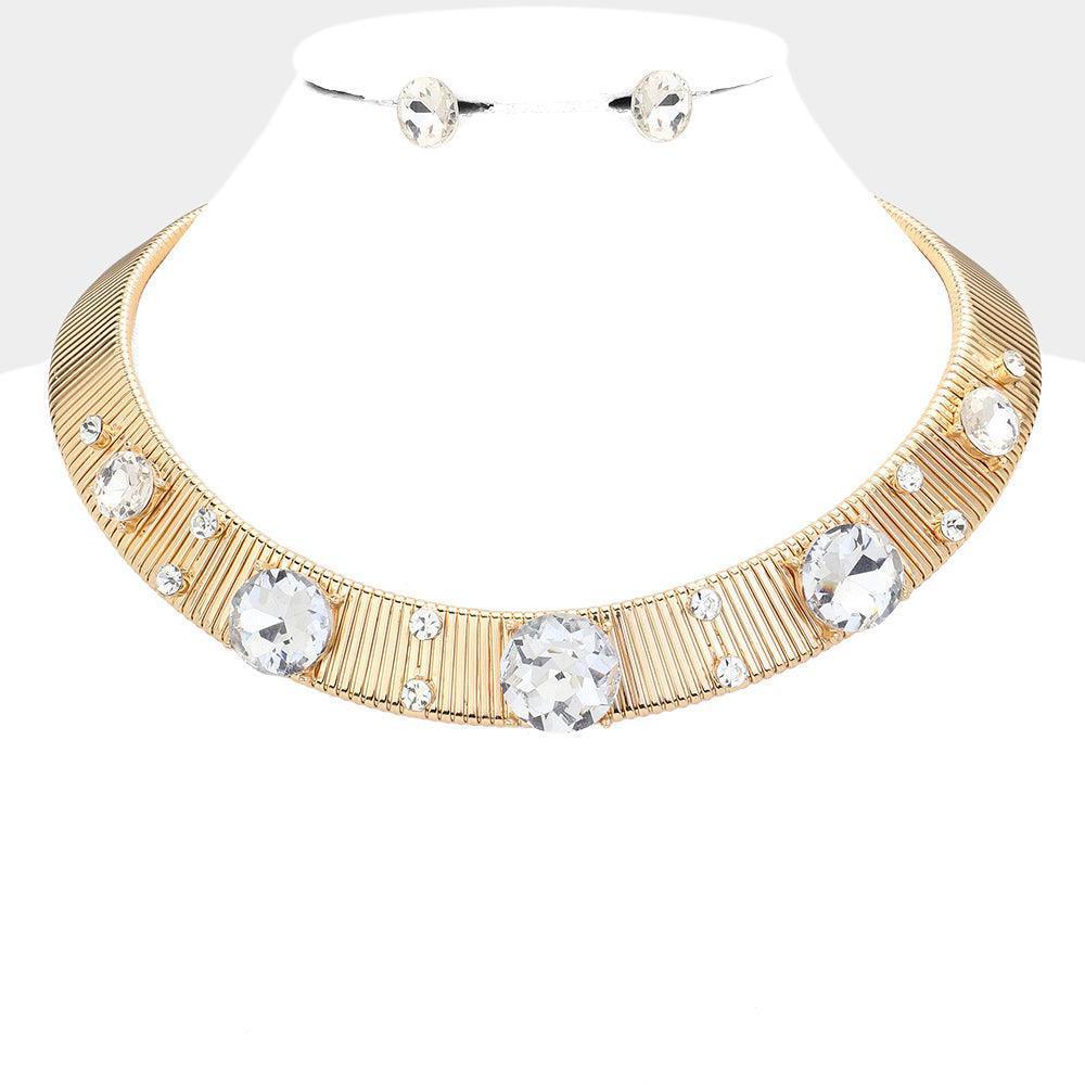 Gold Round Rhinestone Cluster Pointed Metal Chain Necklace - Jewelry Store by Erik Rayo