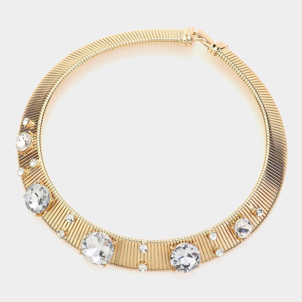 Gold Round Rhinestone Cluster Pointed Metal Chain Necklace - Jewelry Store by Erik Rayo