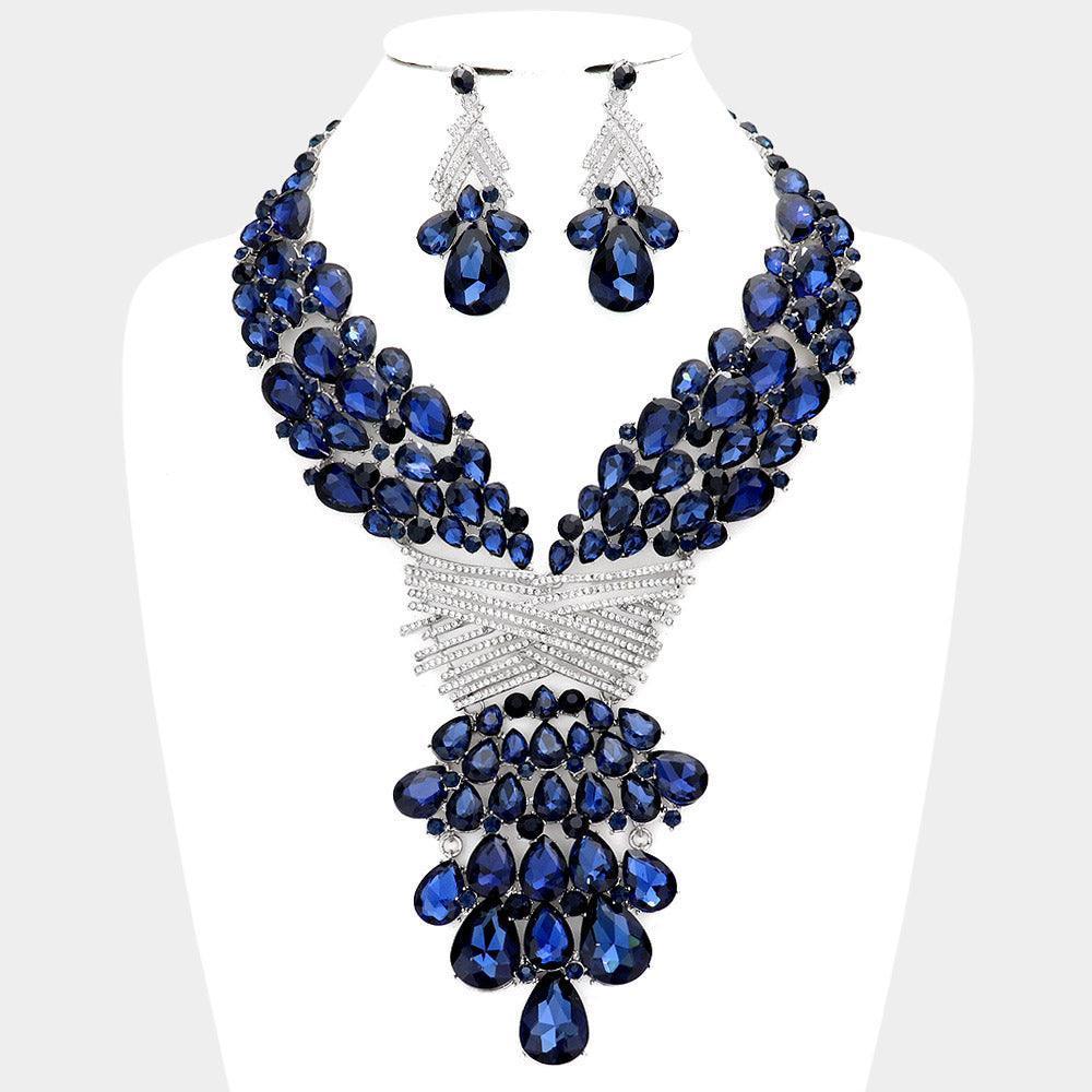 Teardrop Round Stone Embellished Statement Evening Necklace - Jewelry Store by Erik Rayo