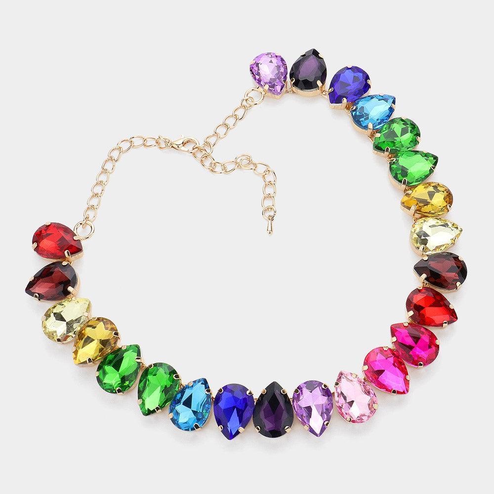 Gold Teardrop Stone Cluster Link Evening Necklace - Jewelry Store by Erik Rayo