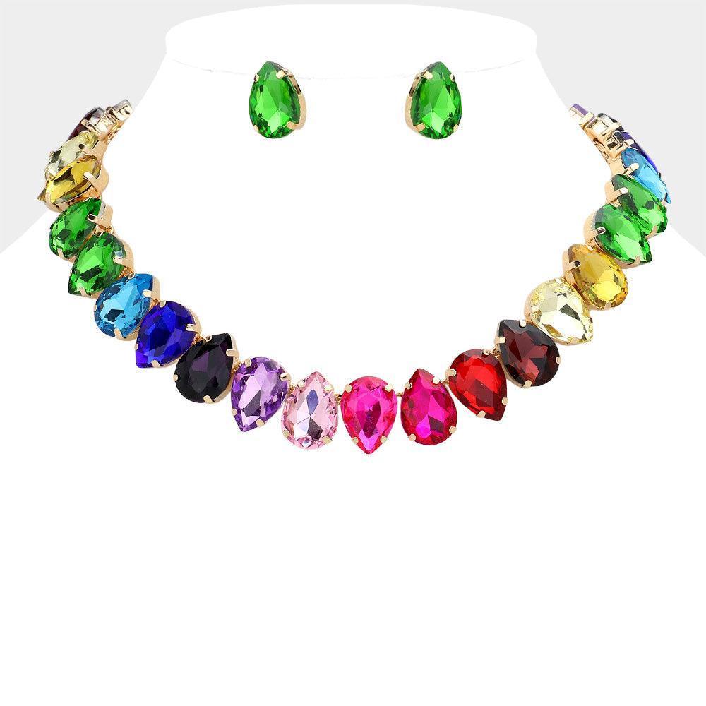 Gold Teardrop Stone Cluster Link Evening Necklace - Jewelry Store by Erik Rayo