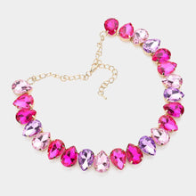 Load image into Gallery viewer, Pink Teardrop Stone Cluster Link Evening Necklace
