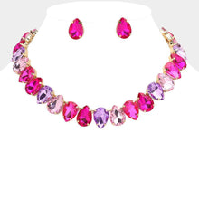 Load image into Gallery viewer, Pink Teardrop Stone Cluster Link Evening Necklace
