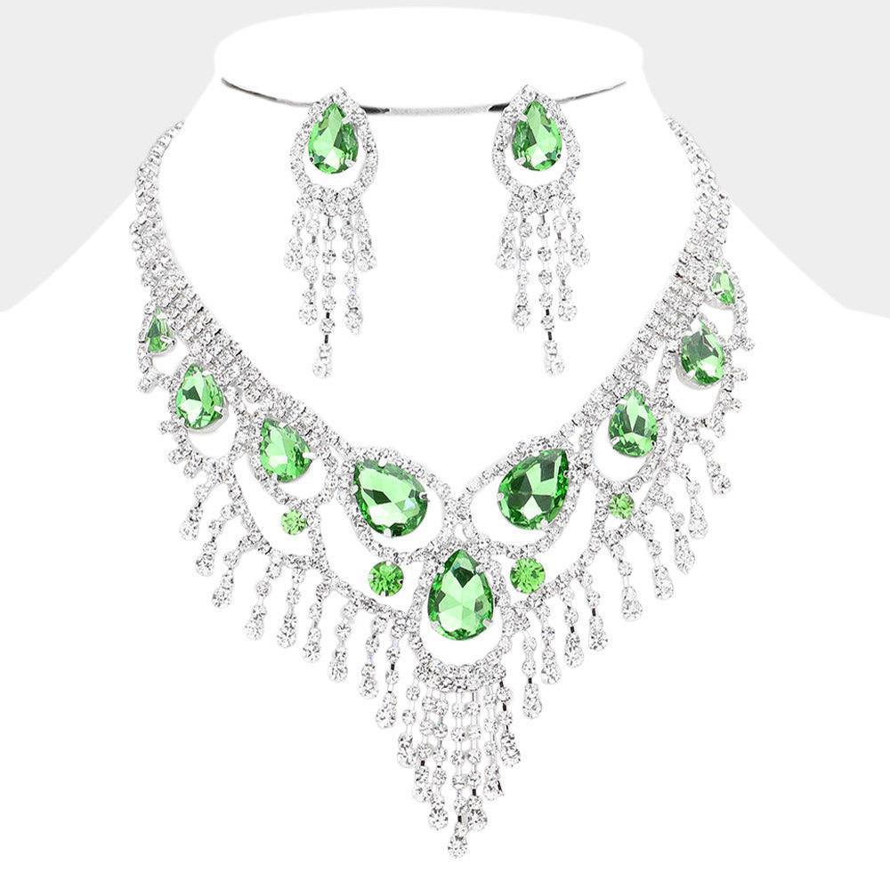 Teardrop Stone Accented Fringe Evening Necklace - Jewelry Store by Erik Rayo