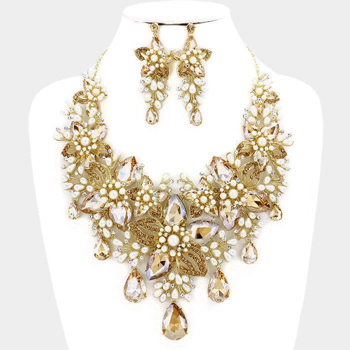 Crystal Pearl Flower Vine Evening Necklace - Jewelry Store by Erik Rayo