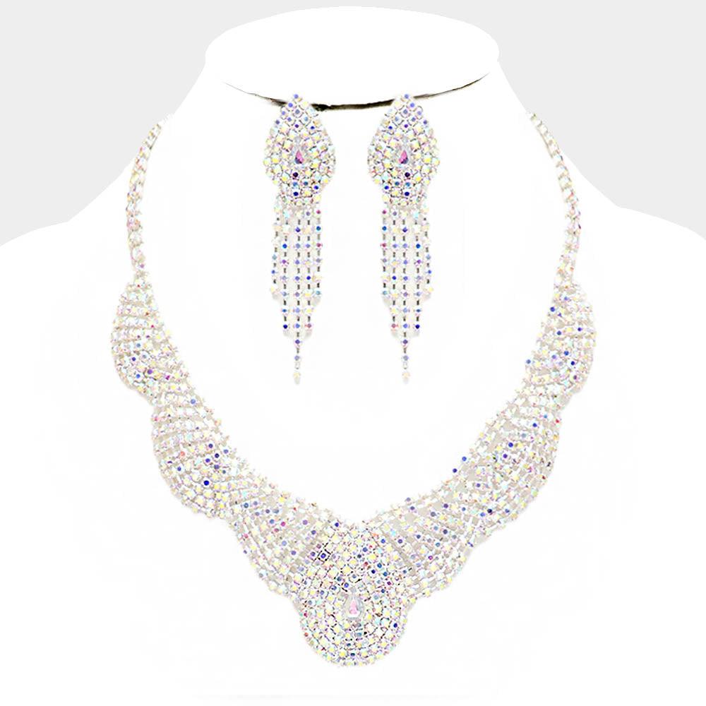 Crystal Collar Evening Necklace Rhinestone Paved