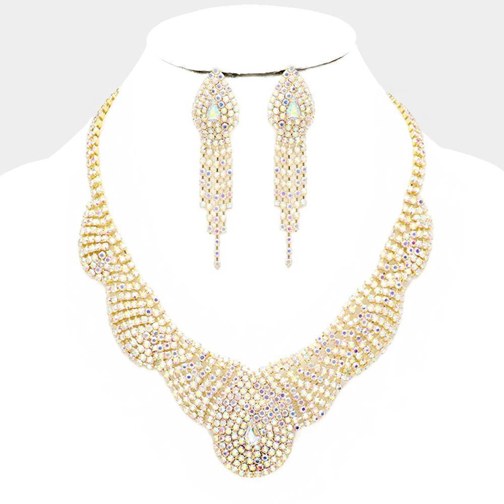 Gold Crystal Collar Evening Necklace Rhinestone Paved - Jewelry Store by Erik Rayo
