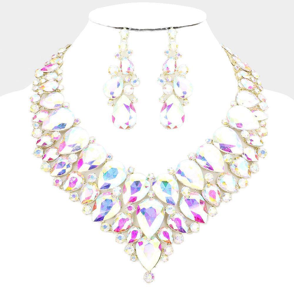 Gold Teardrop Cluster Rhinestone Collar Necklace - Jewelry Store by Erik Rayo