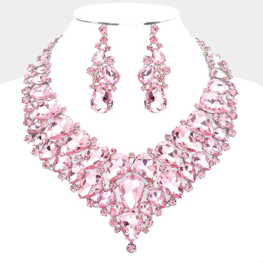 Pink Teardrop Cluster Rhinestone Collar Necklace - Jewelry Store by Erik Rayo