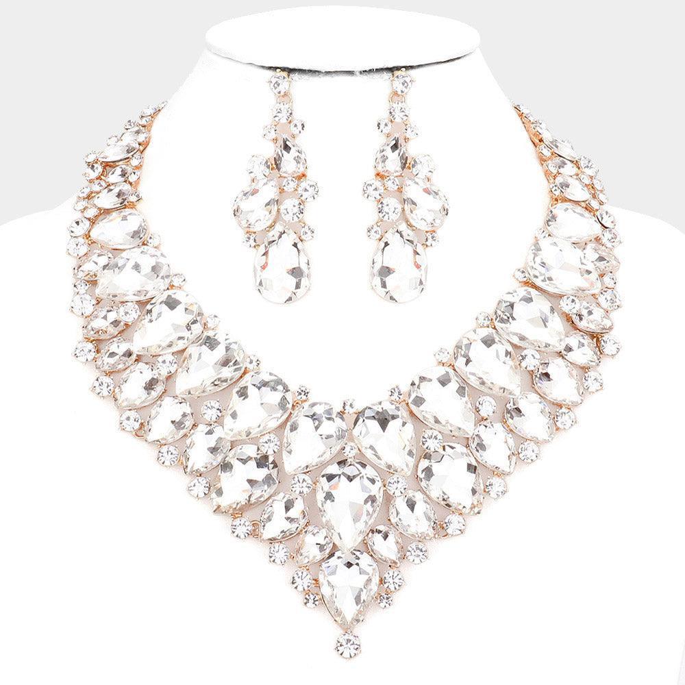 Rose Gold Teardrop Cluster Rhinestone Collar Necklace - Jewelry Store by Erik Rayo