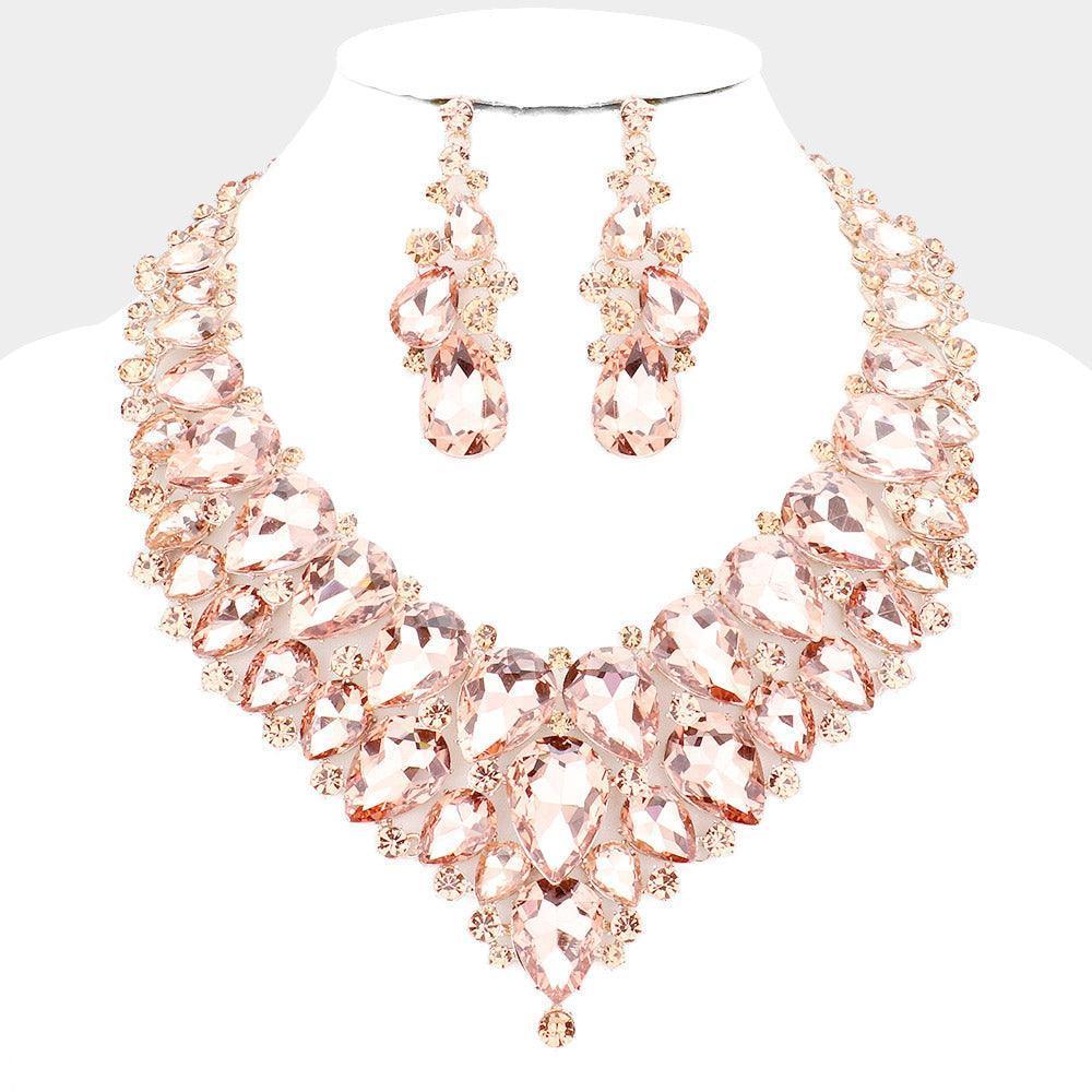 Peach Teardrop Cluster Rhinestone Collar Necklace - Jewelry Store by Erik Rayo