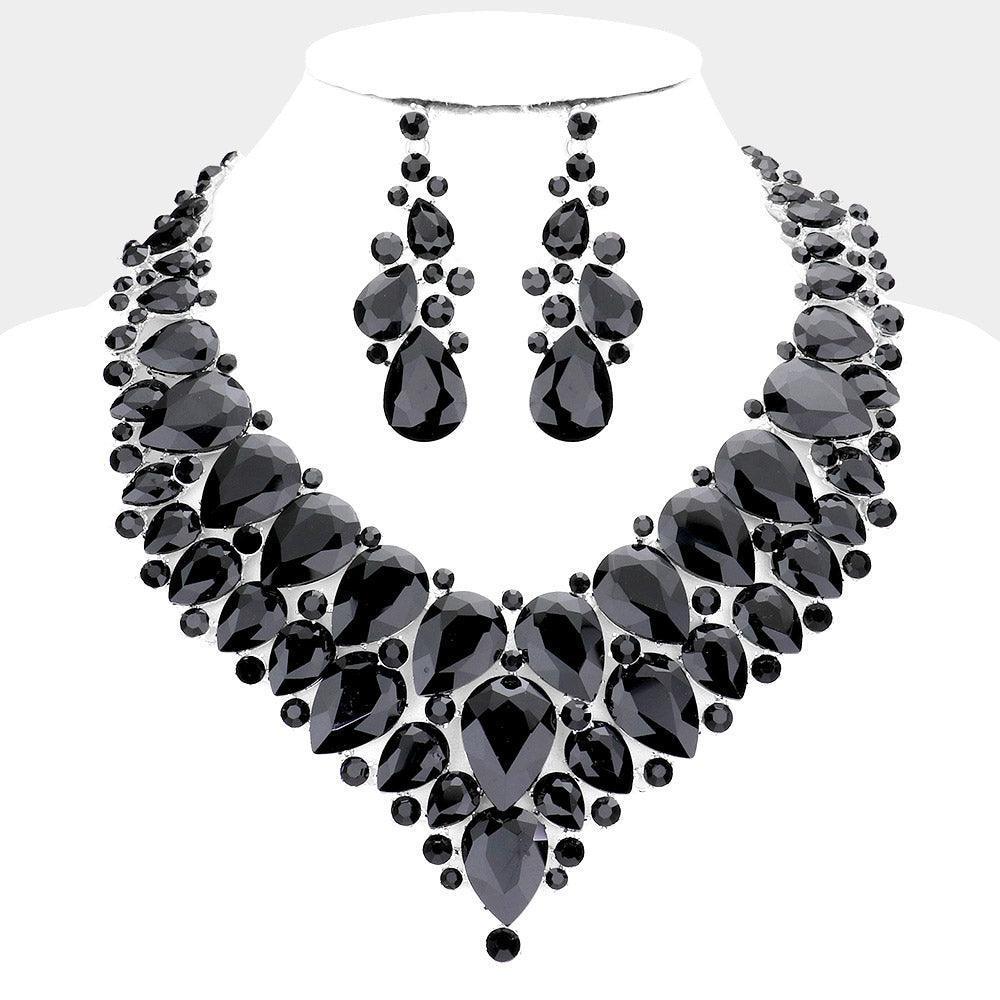 Black Teardrop Cluster Rhinestone Collar Necklace - Jewelry Store by Erik Rayo