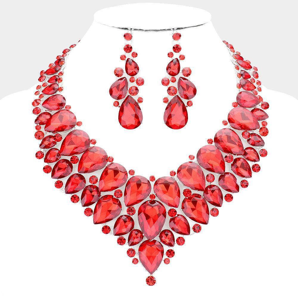 Red Teardrop Cluster Rhinestone Collar Necklace - Jewelry Store by Erik Rayo