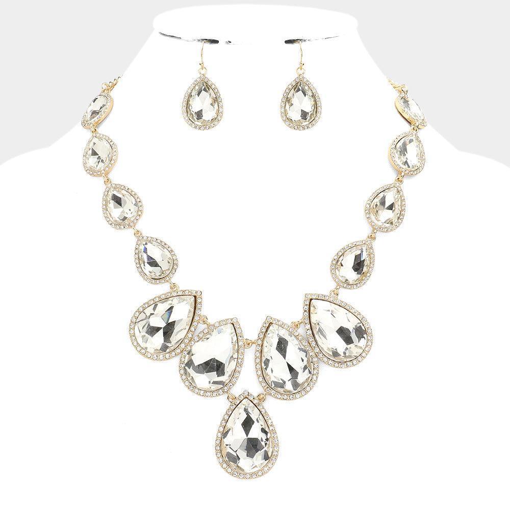 Gold Teardrop Stone Link Evening Necklace - Jewelry Store by Erik Rayo