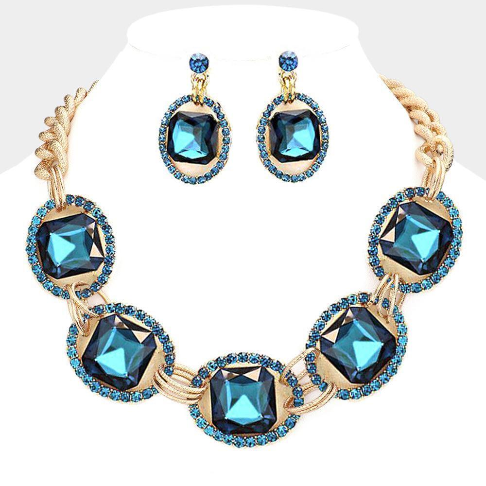 Blue Pave Trim Glass Crystal Link Necklace - Jewelry Store by Erik Rayo