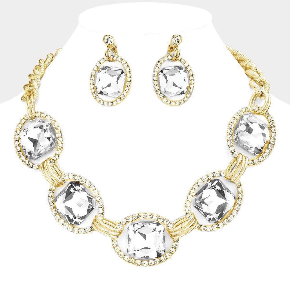 Clear Pave Trim Glass Crystal Link Necklace - Jewelry Store by Erik Rayo