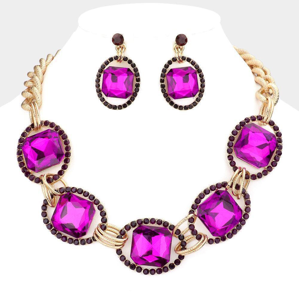 Gold Pave Trim Glass Crystal Link Necklace - Jewelry Store by Erik Rayo
