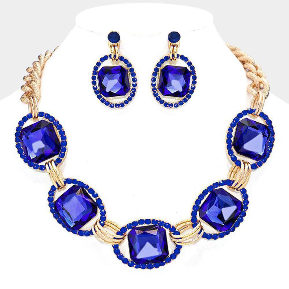 Blue Pave Trim Glass Crystal Link Necklace - Jewelry Store by Erik Rayo