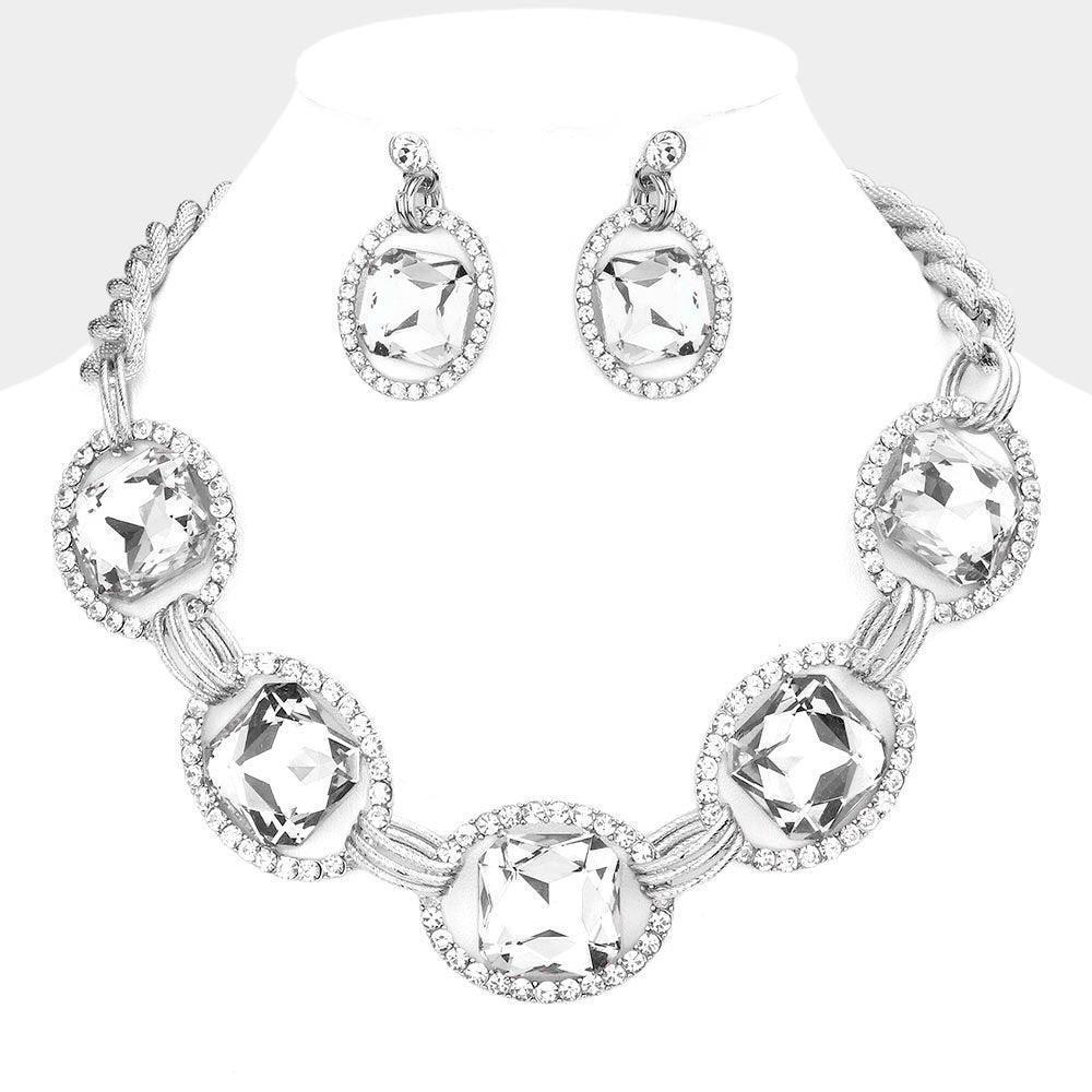 Clear Pave Trim Glass Crystal Link Necklace - Jewelry Store by Erik Rayo